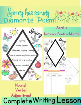 Preview of Spring Diamante Poetry Writing Lesson- Print and Digital