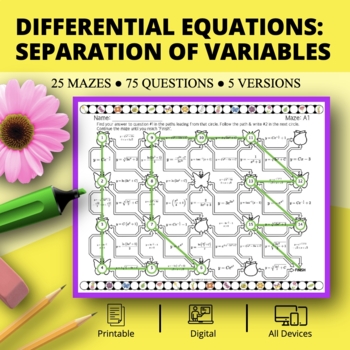 Preview of Spring: Differential Equations (Separation of Variables) Maze Activity