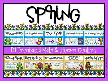 Preview of Spring Differentiated Math and Literacy Centers BUNDLE