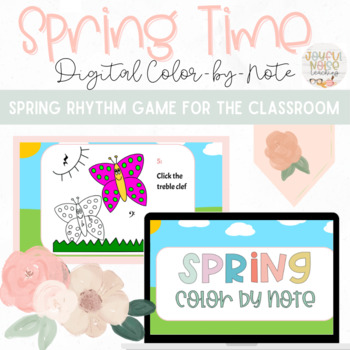 Preview of Spring Digital Color by Note Slides Distance Learning Music Symbols Game