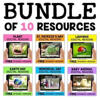 Preview of Digital Spring Reading Comprehension Activities Bundle + FREE Spanish