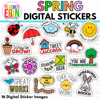 Preview of Spring Digital Stickers for Google and Seesaw Student Digital Rewards
