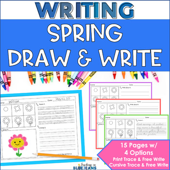 Preview of Spring Directed Drawing Writing Prompts - Print and Cursive Handwriting Practice