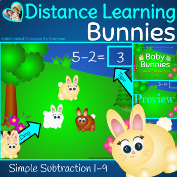Preview of Digital Farm Math Bunny Subtraction Baby Animals