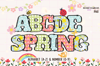 Preview of Spring Doodle Alphabet Letters & Numbers PNG, bubble letter font