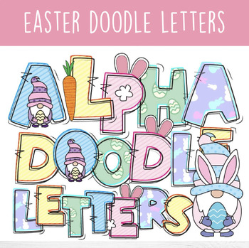 Preview of Easter Doodle Letters, Bulletin Board Letters Printable PNG, Gnomes Clipart PNG