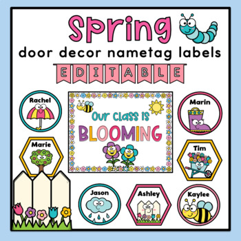 Preview of Spring Door Decor | Editable Name Tag Labels | Bulletin Board