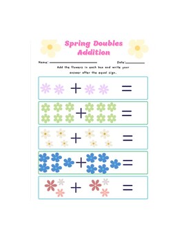 Preview of Spring Doubles Fact Addition Worksheet