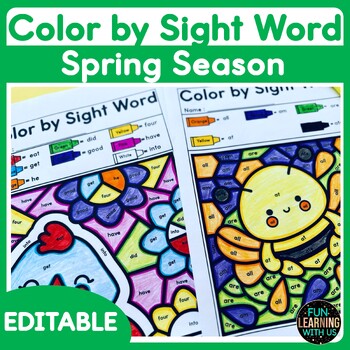 Preview of Spring EDITABLE Color by Sight Word Worksheets | Spring Color by Code