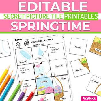 Preview of Spring EDITABLE Worksheets | Secret Mystery Picture Tile Templates