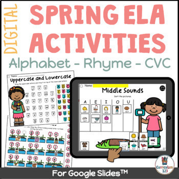 Preview of Spring ELA Digital Activities Kindergarten First Grade Alphabet CVC