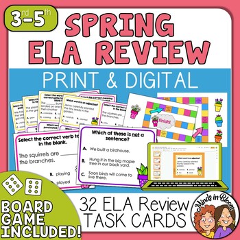 Preview of Spring ELA Review Task Cards Plus Board Game Activity Fun Low-Prep Test Prep