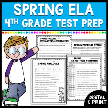 Preview of Spring ELA Test Prep 4th Grade Review Pack- Print & Google Classroom