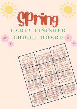 Preview of Spring: Early Finisher Choice Board