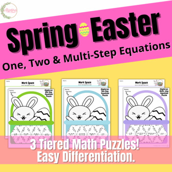 Preview of Spring Easter 3 Tiered Math Puzzle Bundle // One, Two & Multi-step Equations