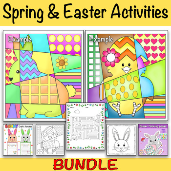 Preview of Spring & Easter Activities Bundle - Pop art, coloring,crafts, word search & maze