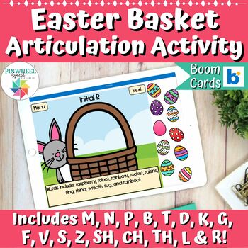 Preview of Spring Easter Basket Articulation Activity Boom Cards™ Speech Therapy Spring