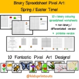 Spring / Easter Binary Pixel Art - spreadsheet, printable 