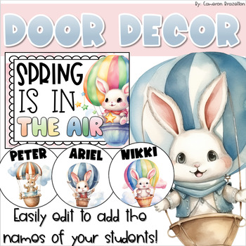 Preview of Spring Easter Bunny Door Decorations Bulletin Board Display EDITABLE
