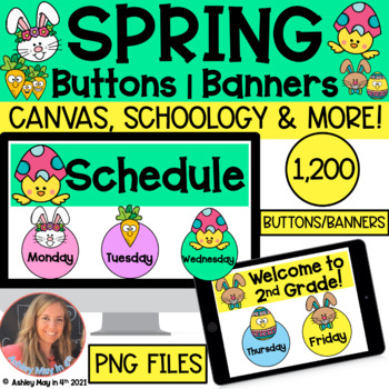 Preview of Spring Easter Canvas and Schoology Elementary Buttons and Banners Bundle
