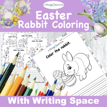 Preview of Spring Easter Coloring Pages Bunny Rabbit Egg Coloring Papers w/ Writing Space