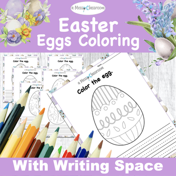 Preview of Spring Easter Coloring Pages Easter Eggs Coloring Papers with Writing Space