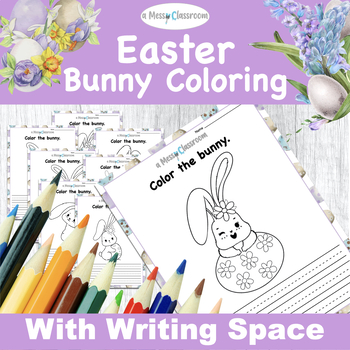 Preview of Spring Easter Coloring Pages w/ Bunnies Baby Bunny & Easter Eggs Writing Space