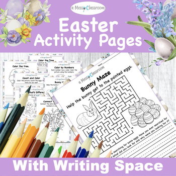 Preview of Spring Easter Coloring and Activity Pages Maze, Counting, & Spot the Difference