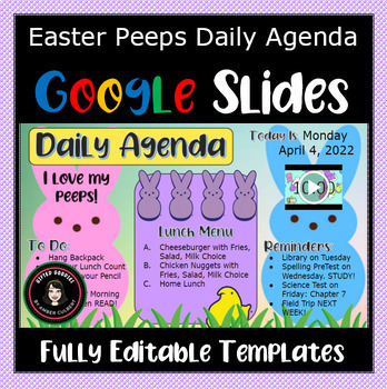 Preview of Spring Easter Daily Agenda Google Slides Editable Templates | Easter Peeps
