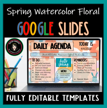 Preview of Spring Easter Daily Agenda Google Slides Template | Watercolor Floral