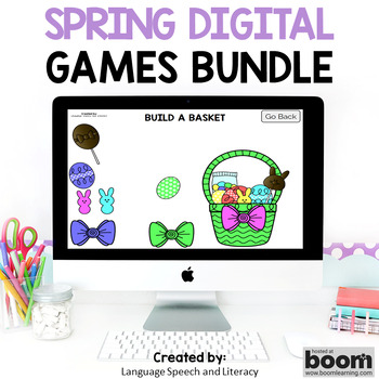 Preview of Spring Easter Digital Games, Speech Therapy, Boom Card Games, Incentives