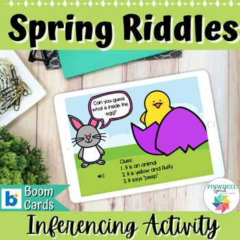 Preview of Spring Riddles Boom Cards™ Speech Therapy Inferencing Language Activity Easter