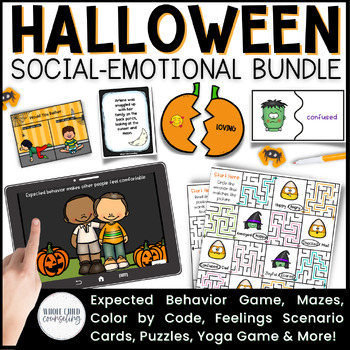 Preview of Halloween Fall Feelings and Social Skills Digital and Print Counseling BUNDLE