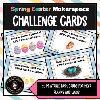 Preview of Spring Easter Makerspace | Printable Challenge Task Cards for KEVA Planks & Lego