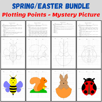Preview of Spring & Easter Math Coordinate Graphing Mystery Picture - Geometry Bundle