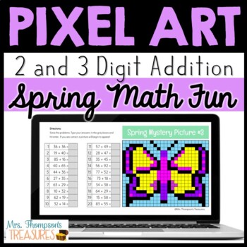 Preview of Spring / Easter Math Pixel Art for Google Sheets™ 2 & 3 Digit Addition