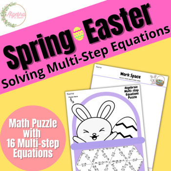 Preview of Spring Easter Math Puzzle // Solving Multi-step Equations // Bunny Basket