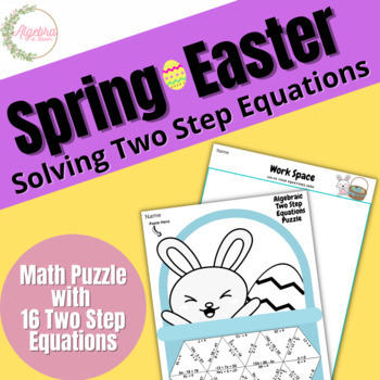 Preview of Spring Easter Math Puzzle // Solving Two step Equations Activity