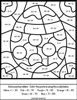 spring easter math two digit addition subtraction color by number