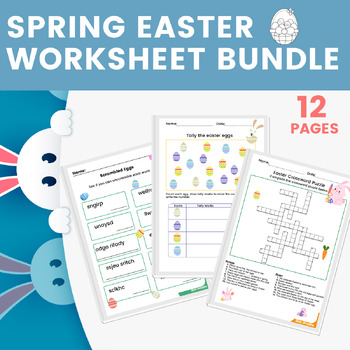 Preview of Spring Easter Math and ELA No Prep Worksheets