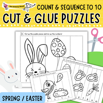 Preview of Spring & Easter Number Puzzle Math Center | Cut & Glue Counting 5-10