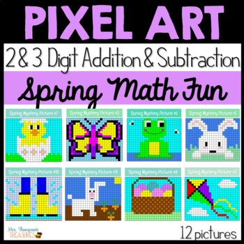 Preview of Spring / Easter Pixel Art Math - Addition and Subtraction BUNDLE