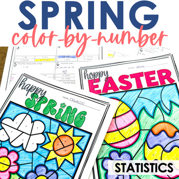 Preview of Spring & Easter Statistics Color by Number 7th Grade Math 