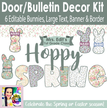 Preview of Spring Easter Vintage Floral Bunny Bulletin Board or Door Decor Kit