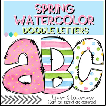 Preview of Spring Watercolor Doodle Letters - Bulletin Boards Alphabet & Number Decor Set
