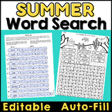 Summer Editable Word Search Puzzle Fun Activities