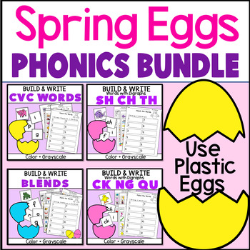 Preview of Spring Eggs Literacy Center BUNDLE CVC Consonant Blends Digraphs