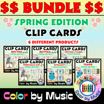 Preview of Spring Elementary Music Clip Cards BUNDLE | Music Centers