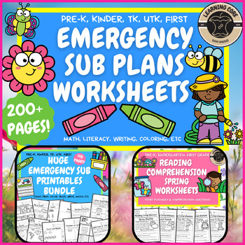 Preview of Spring Emergency Sub Plans for PreK Kindergarten First Grade TK UTK Special Ed