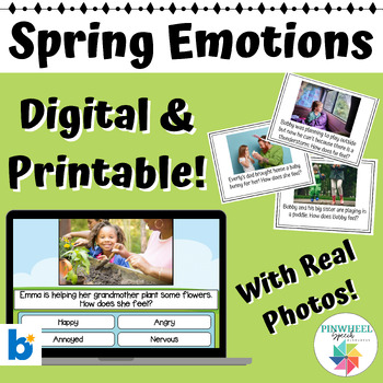 Preview of Spring Emotions Boom Cards™ Feelings Speech Therapy SEL Pragmatics Activity